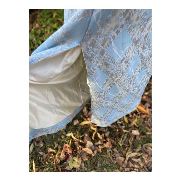 Vintage 50s Metallic Ice Blue Formal Gown Dress Maxi Silver Threads Cheongsam - Picture 13 of 14